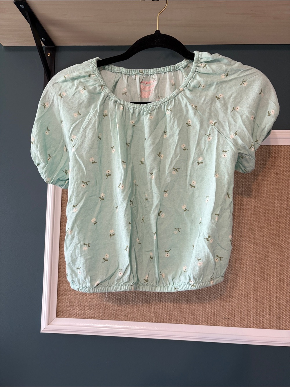 Cat & Jack Light Mint Floral Puff Sleeve Top